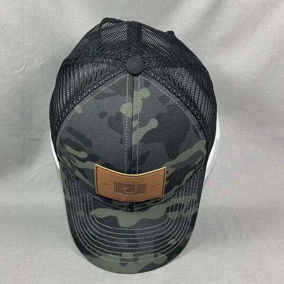 Avid Fishing Gear Snapback Hat Cap Black Camouflage Trucker Outdoor Patch Mens - Picture 7 of 13